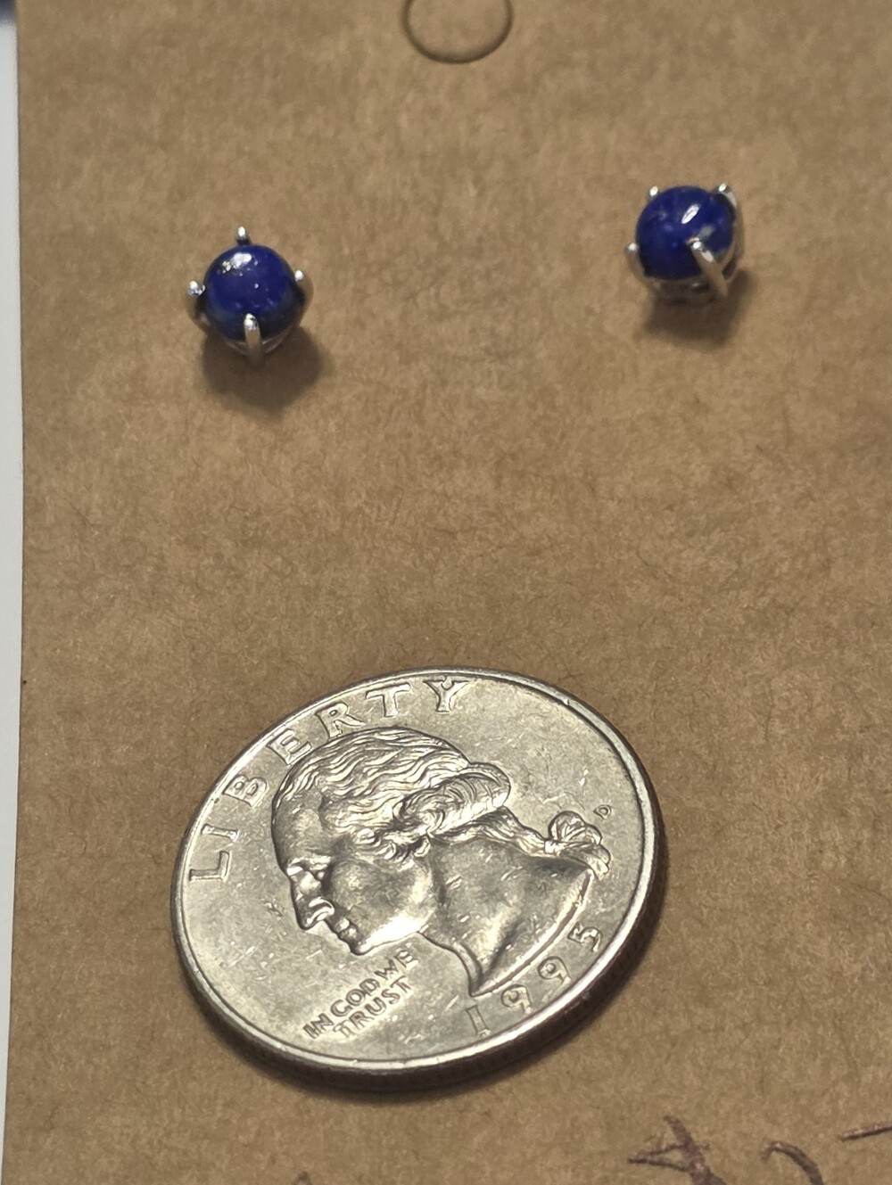 Lapis Blue Stud Earrings in Silver Setting - Picture 2 of 2